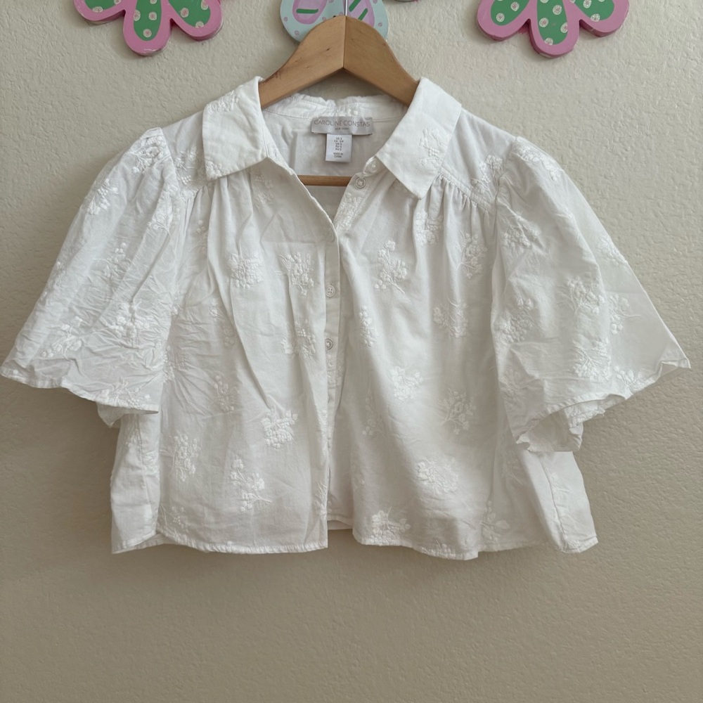Caroline Constas White Short Sleeve Crop Top Size S